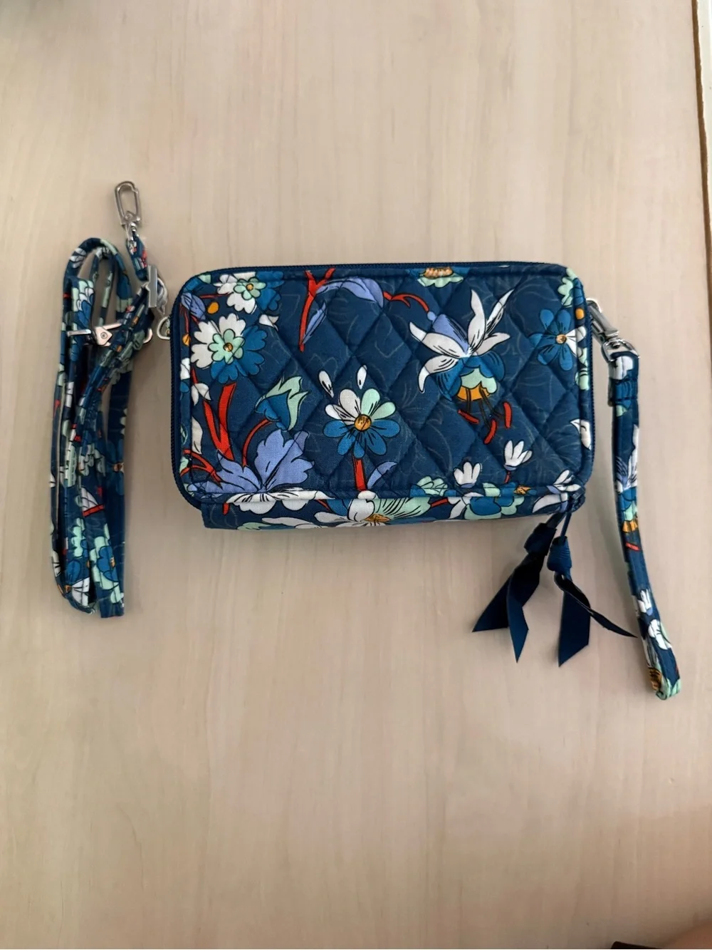 Vera Bradley Navy Floral Quilted Crossbody Wallet with Detachable Strap - Picture 2 of 7